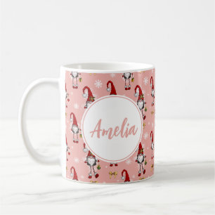Mug Noël Nordique GnomesMotif rose avec nom