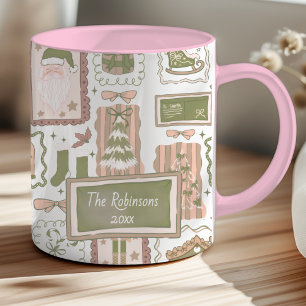 Mug Noël pêche verte gribouillage dessiné à la main