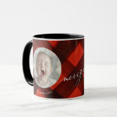 Mug Noël Peint rouge noir plaqué deux photos (Devant gauche)