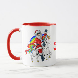 Mug Noël Père Noël équitation Unicorn Xmas Arc-en-ciel
