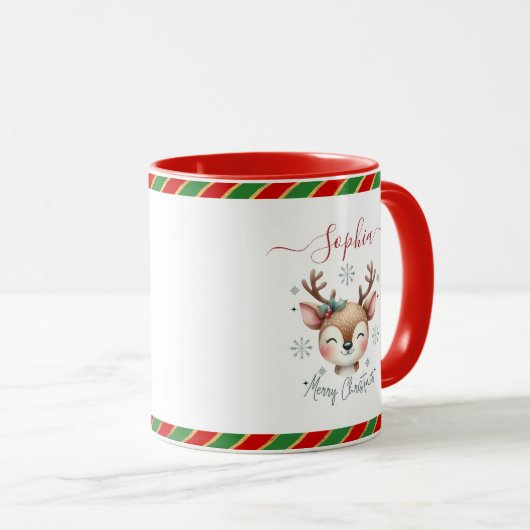 Mug Noël personnalisé Cerf visage Noël (Devant droit)