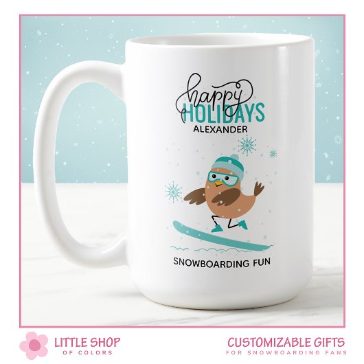 Mug Noël personnalisé d'oiseaux de snowboard