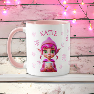 Mug Noël personnalisé Elf Pink Snowflakes Holiday
