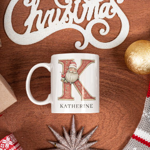 Mug Noël personnalisé Monogramme Initiale K Père Noël 