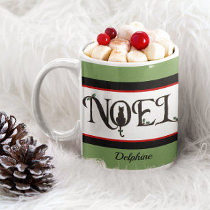 Mug Noël personnalisé par silhouette de chat de Noel