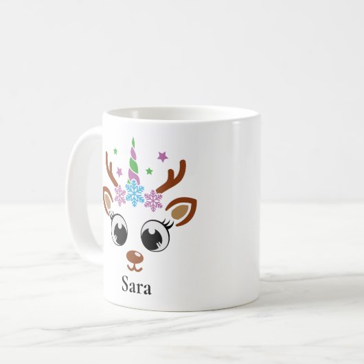 Mug Noël personnalisé Unicorn Reindeer Snowflake (Devant gauche)