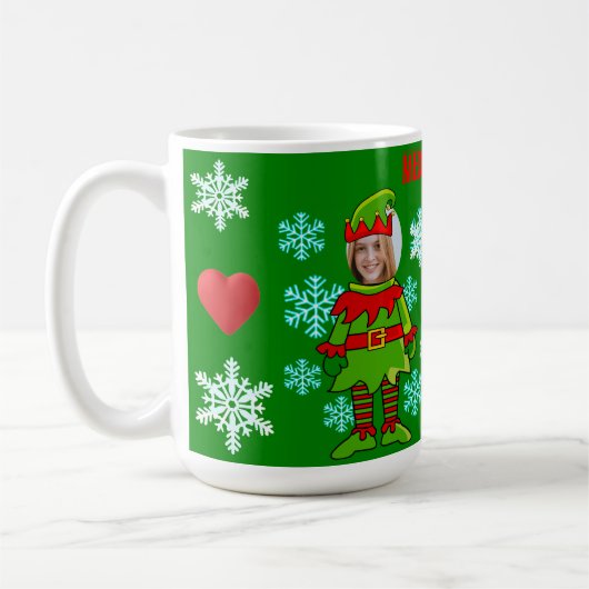 Mug Noël personnalisé. visage coupé Père Noël et Elf (Gauche)