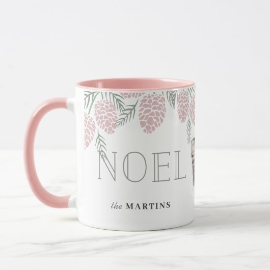 Mug NOEL Pine Rose Cône Blanc Photo de Noël (Gauche)