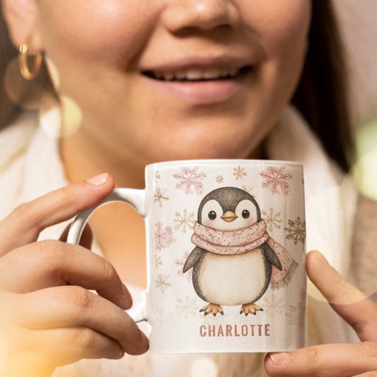 Mug Noël Pingouin d'hiver rose mignon personnalisé