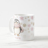 Mug Noël Pingouin d'hiver rose mignon personnalisé (Devant gauche)