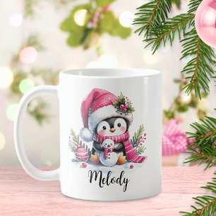 Mug Noël Pingouin Rose Cute Personnalisé