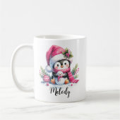 Mug Noël Pingouin Rose Cute Personnalisé (Gauche)