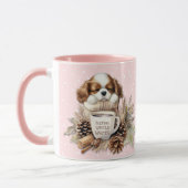 Mug Noël Pink Cavalier King Charles Puppy (Gauche)