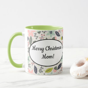 Mug Noël Poinsettia Acorns Gris Aqua Lime Vert