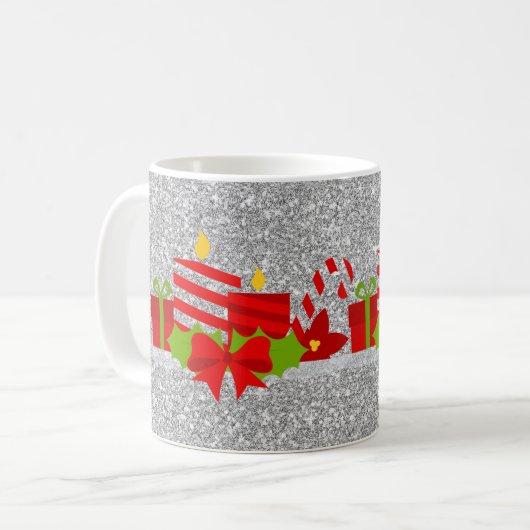 Mug Noël Potpourri Argent Faux Parties scintillant (Devant gauche)