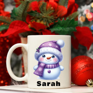 Mug Noël Purple Snowman Nom personnalisé