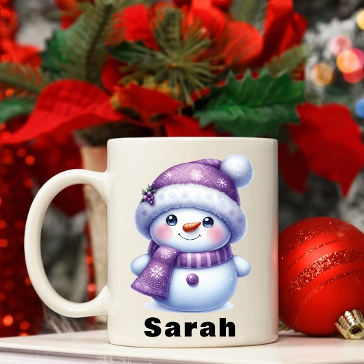 Mug Noël Purple Snowman Nom personnalisé