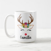 Mug Noël Reindeer nez rouge floral grenier (Gauche)