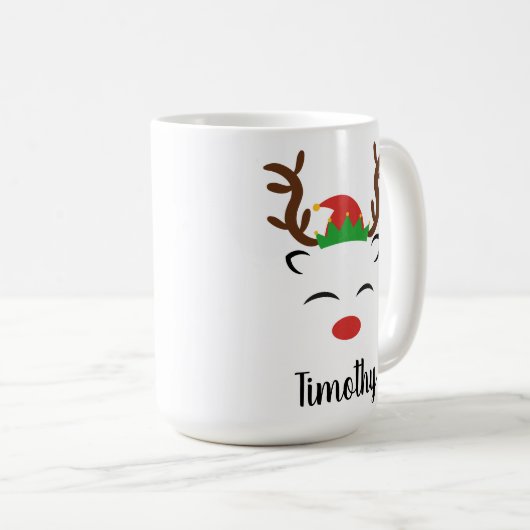Mug Noël Reindeer rouge nez elf casquette personnalisé (Devant droit)