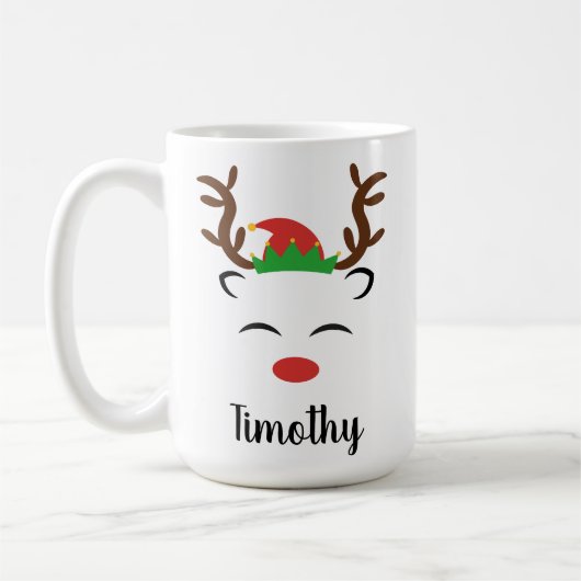Mug Noël Reindeer rouge nez elf casquette personnalisé (Gauche)