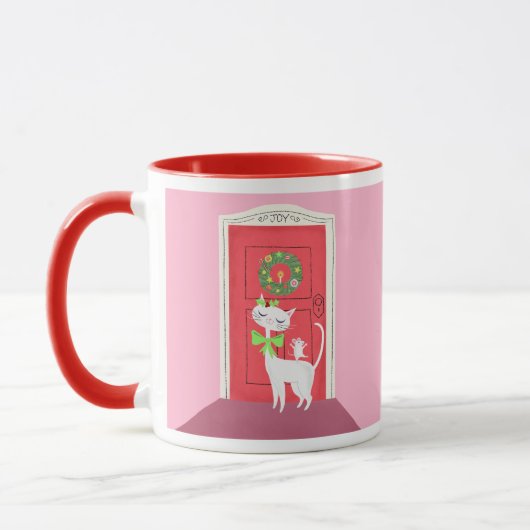 Mug Noël Retro Chat blanc et souris rose (Gauche)