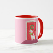 Mug Noël Retro Chat blanc et souris rose (Devant droit)