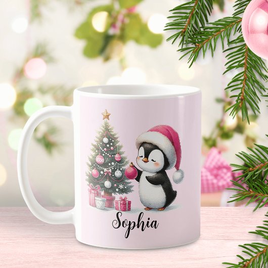 Mug Noël rose Pingouin mignon