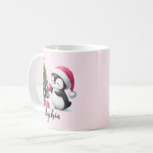 Mug Noël rose Pingouin mignon (Devant gauche)
