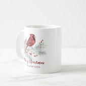 Mug Noël Rouge Cardinal Pin d'hiver Aquarelle (Devant gauche)