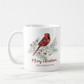 Mug Noël Rouge Cardinal Pin d'hiver Aquarelle (Gauche)