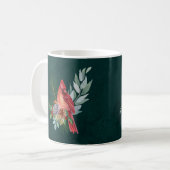 Mug Noël Rouge Cardinal Vert Nom personnalisable (Devant gauche)
