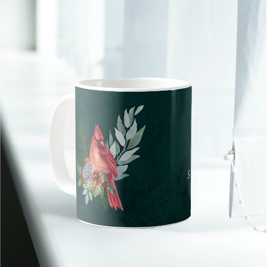 Mug Noël Rouge Cardinal Vert Nom personnalisable