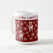 Mug Noël rouge du mignon Yorkshire Terrier (Devant gauche)