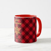 Mug Noël Rouge et noir Buffle Plaid Star Snowflake (Devant droit)