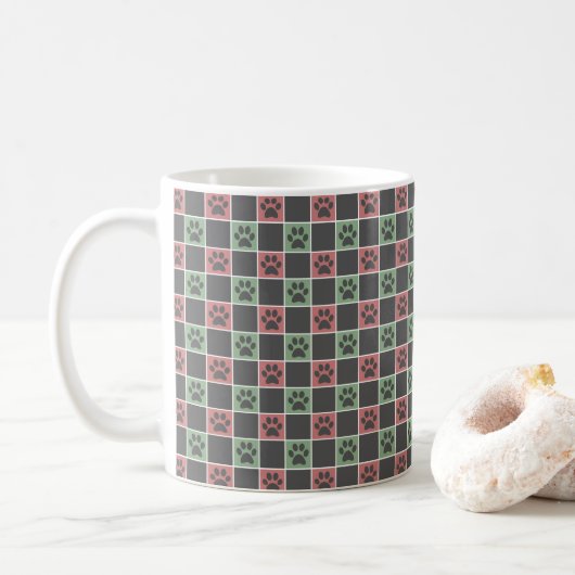 Mug Noël rouge et vert motif Empreinte de patte à thèm (Avec donut)