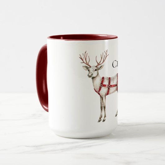 Mug Noel rouge menthe blanche cerf blanc (Devant gauche)