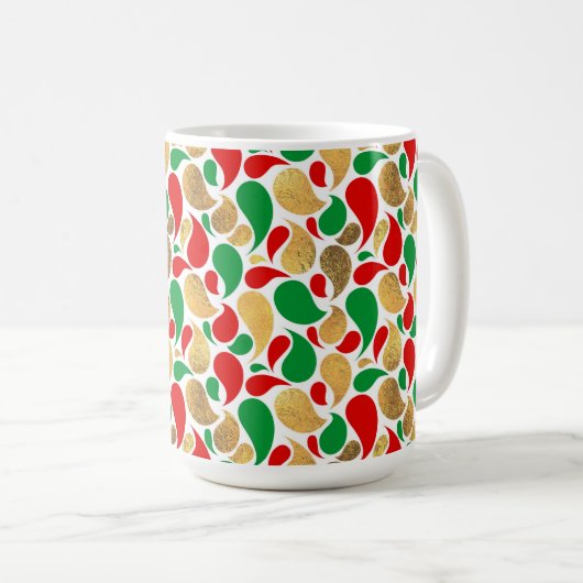 MUG NOËL ROUGE VERT OR TEARDROP MOTIF (Devant droit)