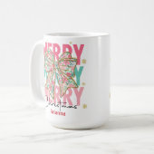 Mug Noël Ruban Rose Vert Turquoise Nom (Devant gauche)