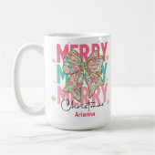 Mug Noël Ruban Rose Vert Turquoise Nom (Gauche)