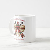 Mug Noël ruban rustique avec chapeau d'elfes renne (Devant gauche)