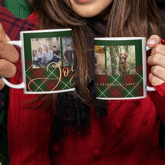 Mug Noël rustique 4 photos joyeux famille vert or