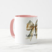 Mug Noel Rustique Blanc Vert Or Bow Personnalisé (Devant gauche)