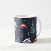 Mug Noël sans couture motif avec arbre de Noël, voitur (Devant droit)