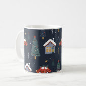 Mug Noël sans couture motif avec arbre de Noël, voitur (Devant gauche)