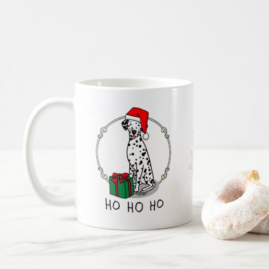 Mug Noël Santa Hat Chien dalmate (noir 1) mignonne (Avec donut)