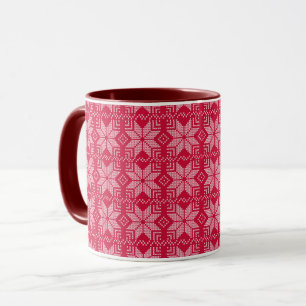 Mug Noël, Scandinave, rouge, blanc, flocons de neige