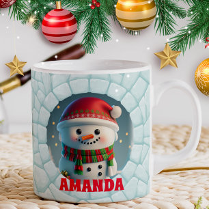 Mug Noël Snowman 3D Nom personnalisé Vacances
