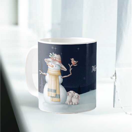 Mug Noël Snowman Rabbit Oiseau Casquette Nuit d'aquare