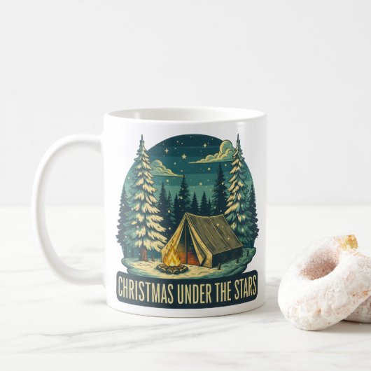 Mug Noël Sous les étoiles Scène de camping (Avec donut)