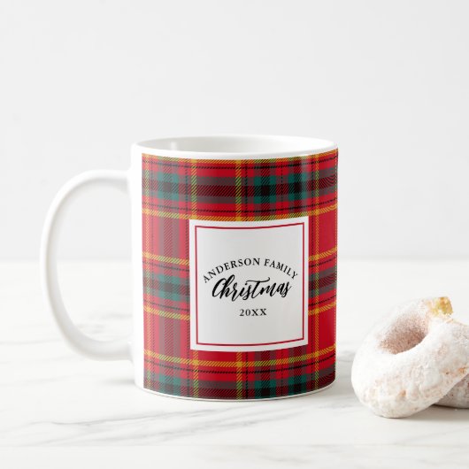 Mug Noël Tartan Plaid Nom de famille Année (Avec donut)